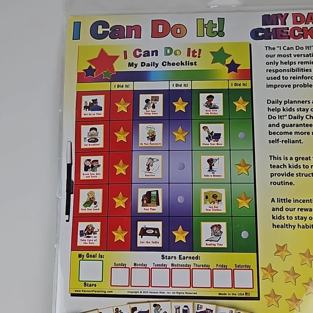 Kids Chores Checklist Daily Task Tracker Laminated Poster Kit